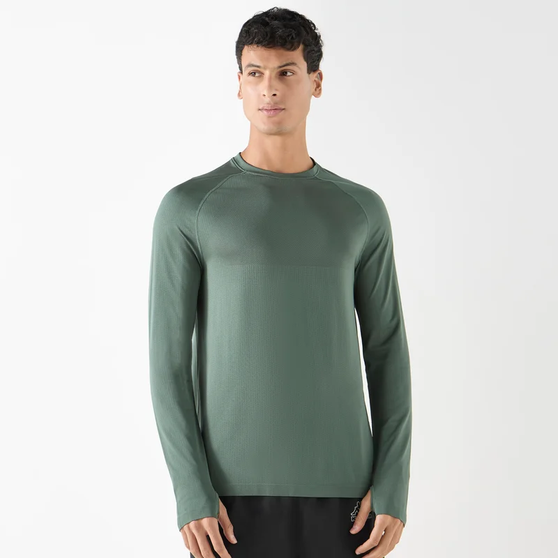 ADOT by Splash Textured Crew Neck T-shirt with Raglan Sleeves