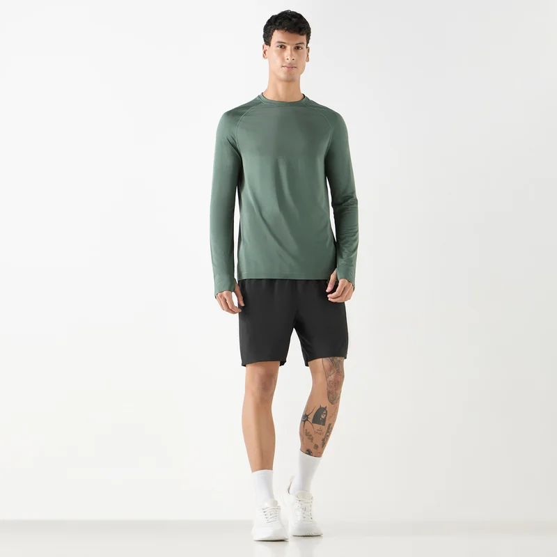 ADOT by Splash Textured Crew Neck T-shirt with Raglan Sleeves