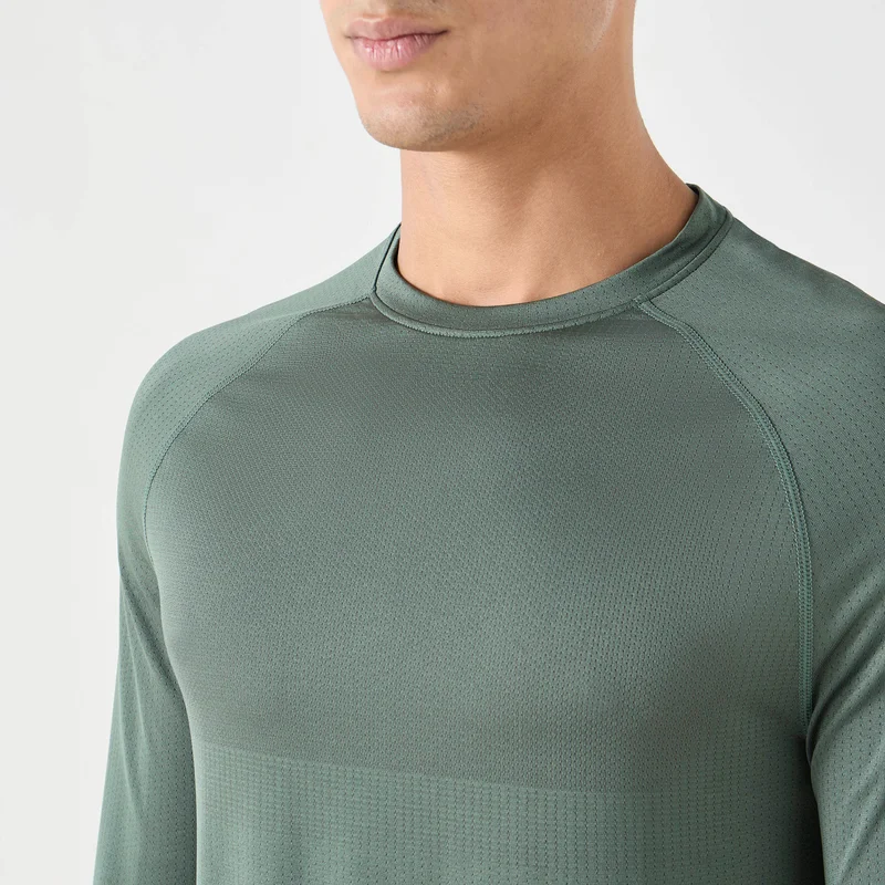 ADOT by Splash Textured Crew Neck T-shirt with Raglan Sleeves