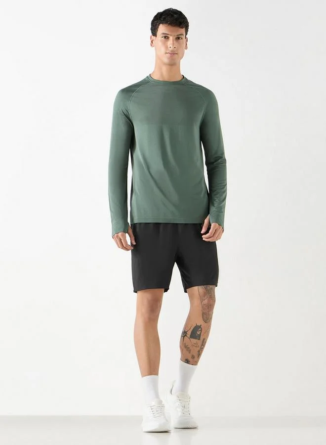 ADOT by Splash Textured Crew Neck T-shirt with Raglan Sleeves