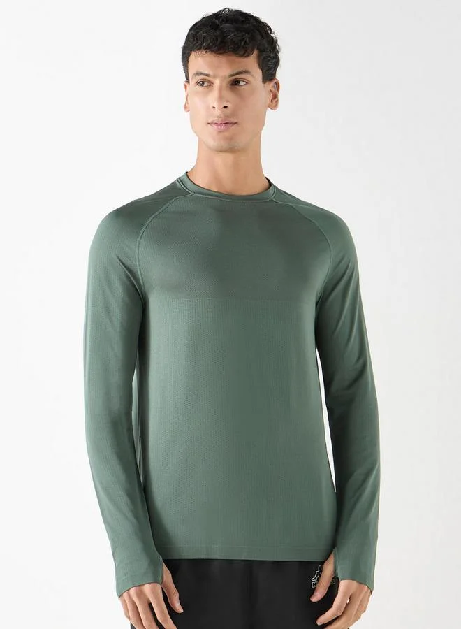 ADOT by Splash Textured Crew Neck T-shirt with Raglan Sleeves