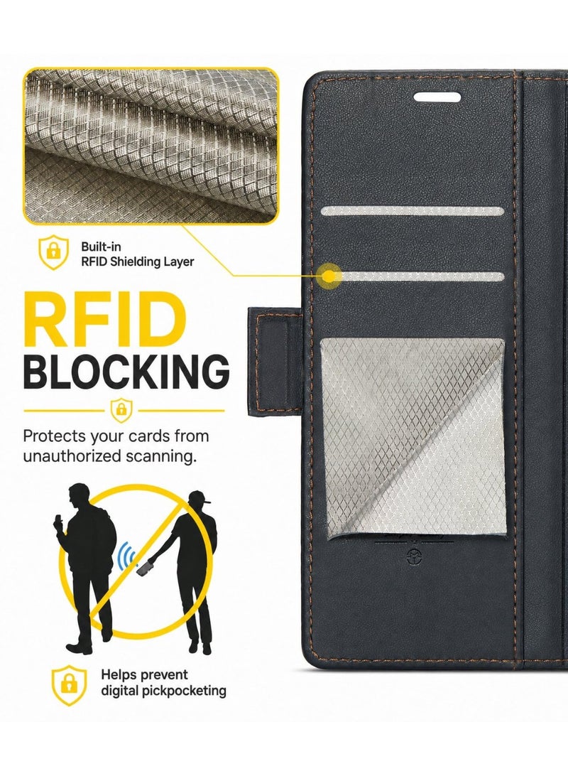 for Samsung Galaxy S26 Ultra Wallet Case with Card Holder, RFID Blocking Credit Slots Kickstand Shockproof Phone Cover for Women Men, [2 in 1] PU Leather Flip Folio Case Black - Image 2