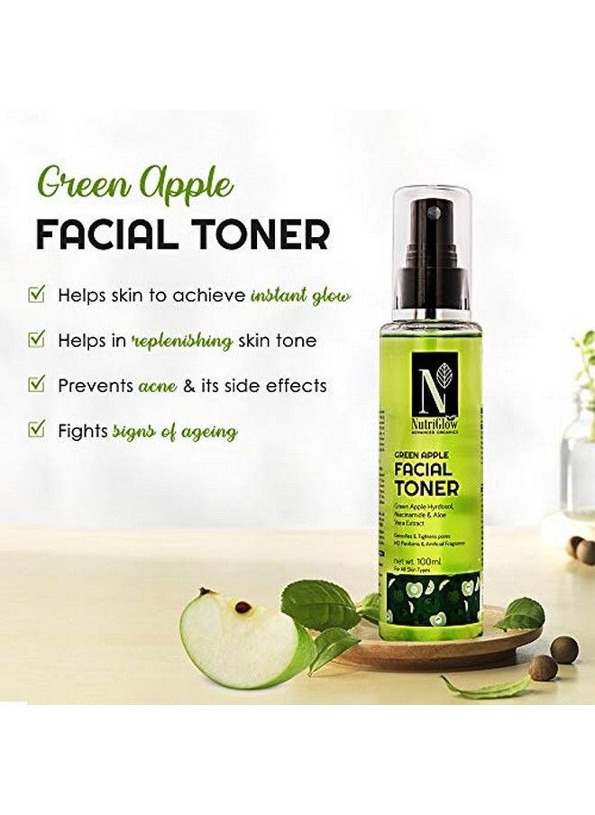 NUTRIGLOW - Advanced Organic Green Apple Facial Toner With Green Apple And Alovera Extracts For Antiageing Reduce Pigmenation Instant Glowing All Skin Types 100 Ml - Image 1