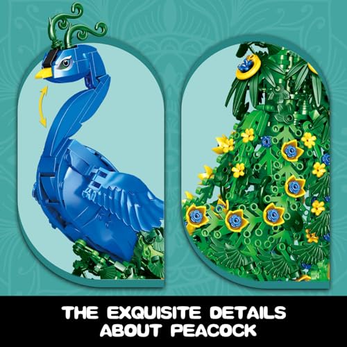 Vziimo Peacock Flowers Building Set 807PCS Peacock Creative Bird Model Home Deocr and Office Art Gift for Mom Women Girlfriend Adults 14 Compatible with Major Brand - Image 5