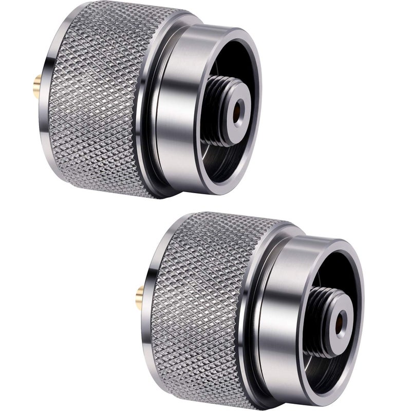 Hotop 2 Pieces Camping Stove Adapter 1 Lb Propane Small Tank Input EN417 Lindal Valve Output Outdoor Cylinder LPG Canister Adapter (Silvery) - Image 1