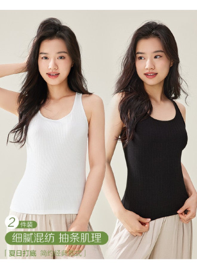 Red Bean 2-عبوة قمصان بدون أكمام مخططة عمودياً - قمصان قطنية قابلة للتنفس للتكديس أو كملابس خارجية - Image 1