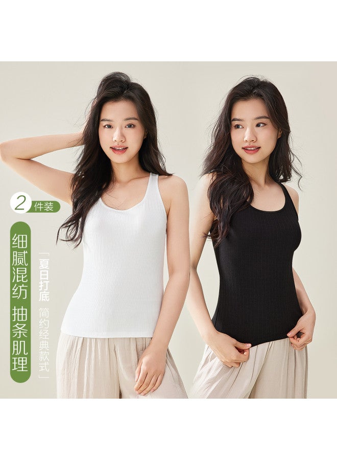 Red Bean 2-عبوة قمصان بدون أكمام مخططة عمودياً - قمصان قطنية قابلة للتنفس للتكديس أو كملابس خارجية - Image 2