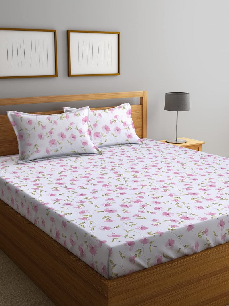 Ambra Linens 180TC Premium Bed Sheet Set, Bed Sheet Double Bed, 100% Cotton, Soft & Smooth Flat Sheets, Bed Sheet for All-Season Use, 1 Bedsheet and 2 Pillowcases (Queen Size) - Image 1