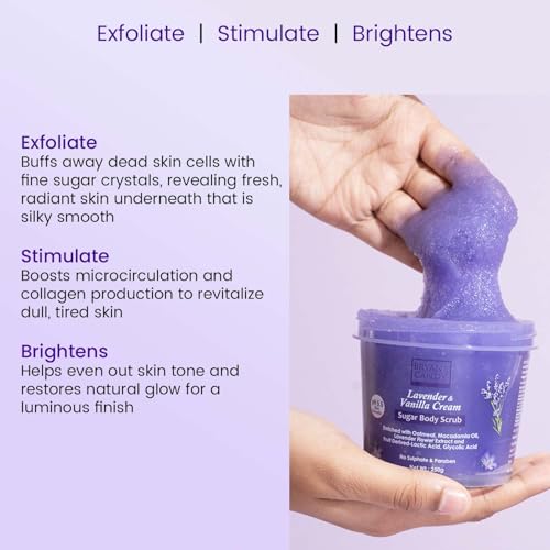 BRYAN  CANDY Bryan & Candy Sugar Body Scrub PH 5.5 For Tan Removal & Exfoliation | For Women & Men | 250g (Lavender & Vanilla Cream) - Image 3