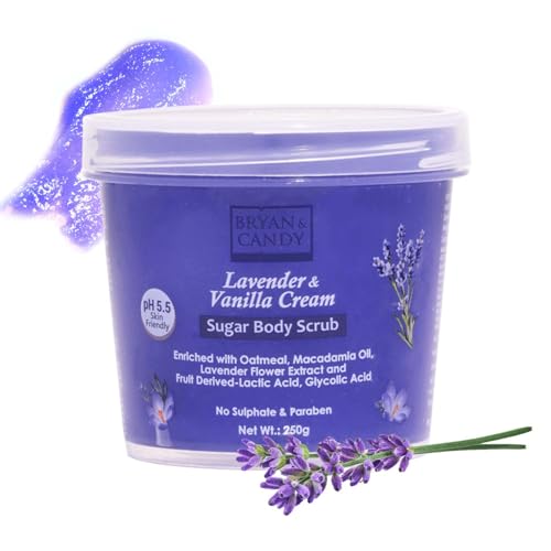 BRYAN  CANDY Bryan & Candy Sugar Body Scrub PH 5.5 For Tan Removal & Exfoliation | For Women & Men | 250g (Lavender & Vanilla Cream) - Image 1