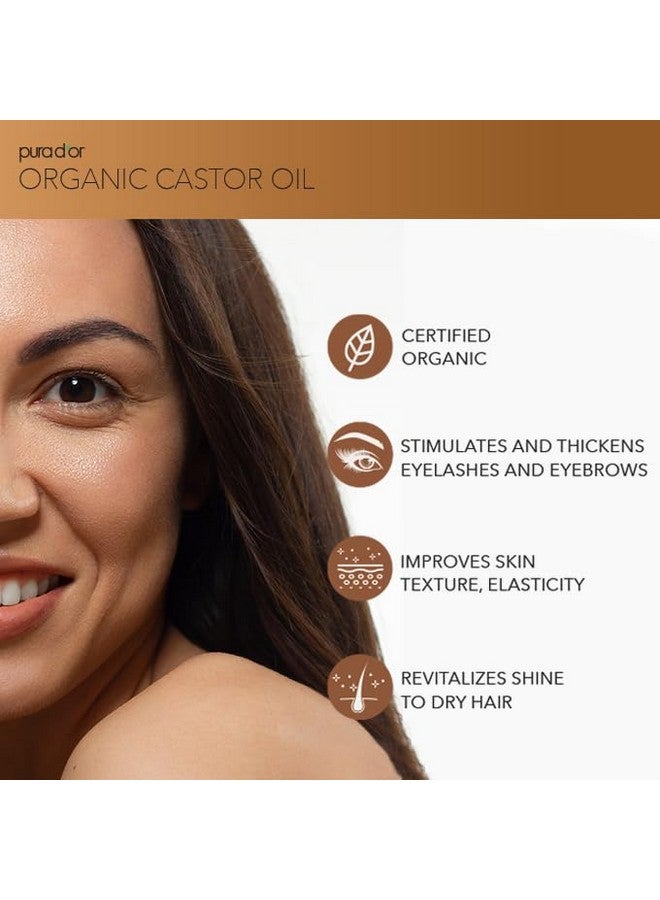 PURA D'OR 16 Oz ORGANIC Castor Oil - 100% Pure USDA Certified Cold Pressed, Hexane Free Eyelash & Eyebrow Serum - For Fuller, Thicker Lashes & Brows - Skin & Hair Moisturizer - Bulk Size - Image 3