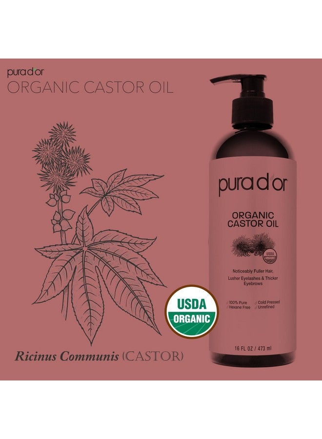 PURA D'OR 16 Oz ORGANIC Castor Oil - 100% Pure USDA Certified Cold Pressed, Hexane Free Eyelash & Eyebrow Serum - For Fuller, Thicker Lashes & Brows - Skin & Hair Moisturizer - Bulk Size - Image 4