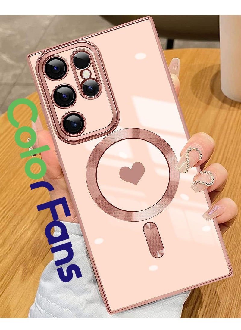 Color Fans - Magnetic Case for Samsung Galaxy S23 Ultra Support Magsafe Charging Luxury Plating Electroplate Elegant Shockproof Slim Phone Case Pink - Image 1
