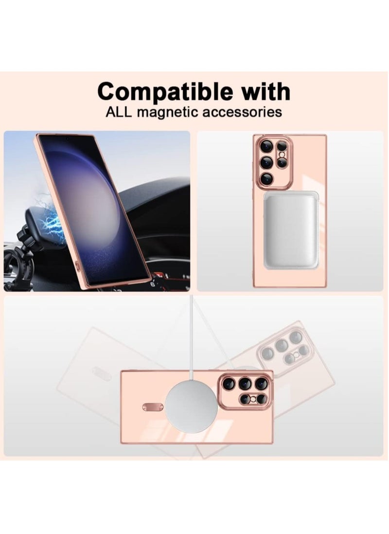Color Fans - Magnetic Case for Samsung Galaxy S23 Ultra Support Magsafe Charging Luxury Plating Electroplate Elegant Shockproof Slim Phone Case Pink - Image 1