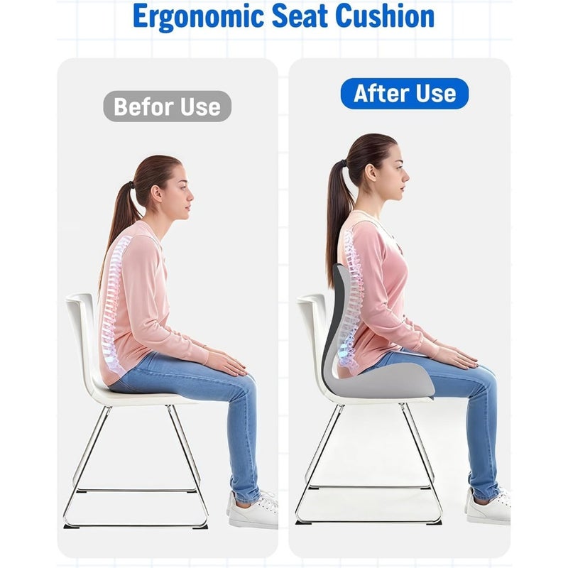 Seat Cushion Lumbar Support Pillow for Office Chair: Memory Foam Chair Cushion, Ergonomic Coccyx Cushion for Office Car Driver, Tailbone Pain Relief, Back andTailbone Support, Removable Cover - Image 4