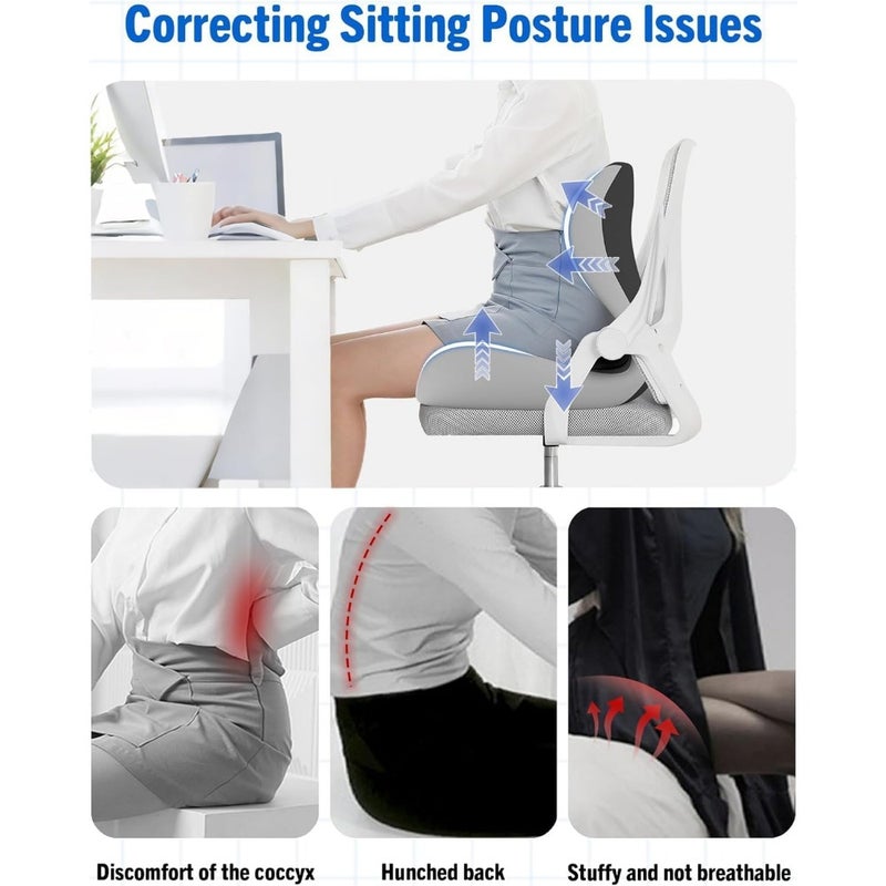 Seat Cushion Lumbar Support Pillow for Office Chair: Memory Foam Chair Cushion, Ergonomic Coccyx Cushion for Office Car Driver, Tailbone Pain Relief, Back andTailbone Support, Removable Cover - Image 2