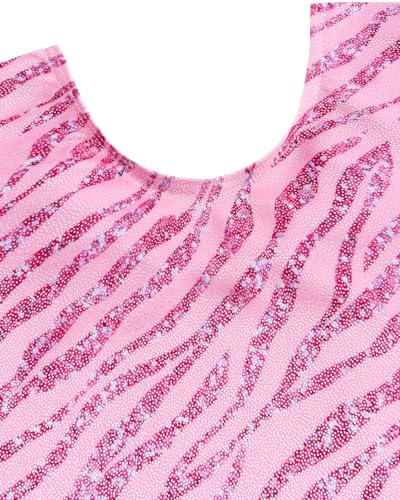 JiAmy Leotards for Girls Gymnastics, Long Sleeve Sparkly Dance Biketards with Shorts Ballet Tumbling Outfit for 3-4 Years Pink Zebra - Image 3