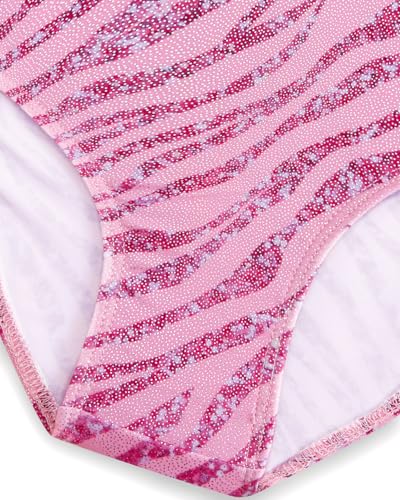 JiAmy Leotards for Girls Gymnastics, Long Sleeve Sparkly Dance Biketards with Shorts Ballet Tumbling Outfit for 3-4 Years Pink Zebra - Image 4