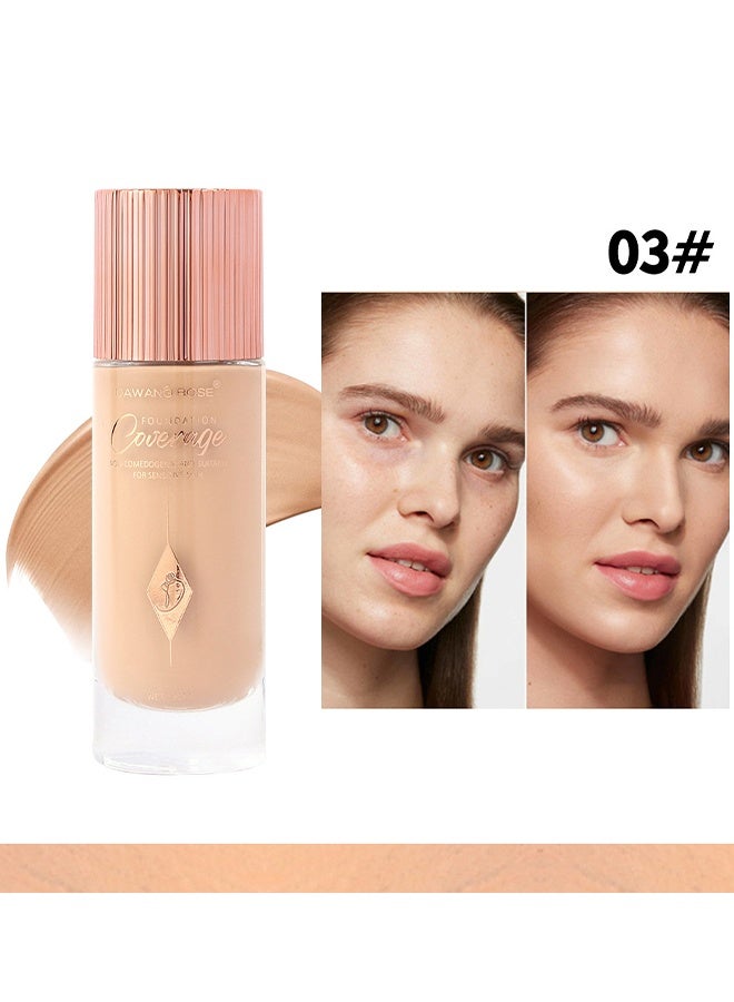 DAWANG ROSE Full Coverage Liquid Foundation, Smoothing Makeup Base Concealer Foundation, Matte Wear Concealer Block Cream, Minimizes Pores, Hides Wrinkles, Smooths & Blurs Skin, Advanced Real Moisture Foundation - #03 - Image 2