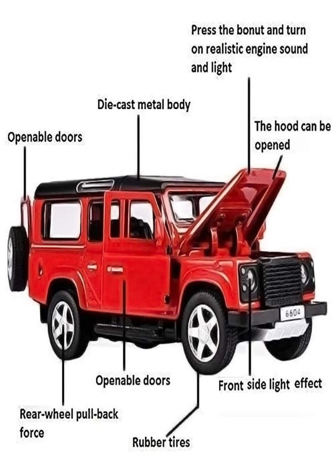 AHBHT Kids Model 1:32 Defender Die Cast Metal Car Pull Back Action Opening Doors with Realistic Engine Sound Lights Toy Car Gift for Boys - Red - Image 4