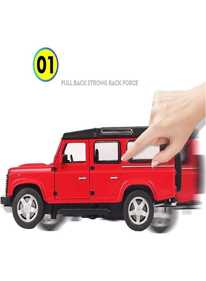 AHBHT Kids Model 1:32 Defender Die Cast Metal Car Pull Back Action Opening Doors with Realistic Engine Sound Lights Toy Car Gift for Boys - Red - Image 5
