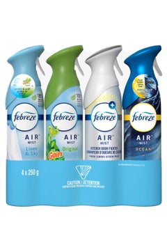 febreze 4-Piece Air Refresher In 4 Variety of Linen & Sky, Original Gin, Fresh Lemon/Kitchen, Ocean 4x250mL  - Image 1