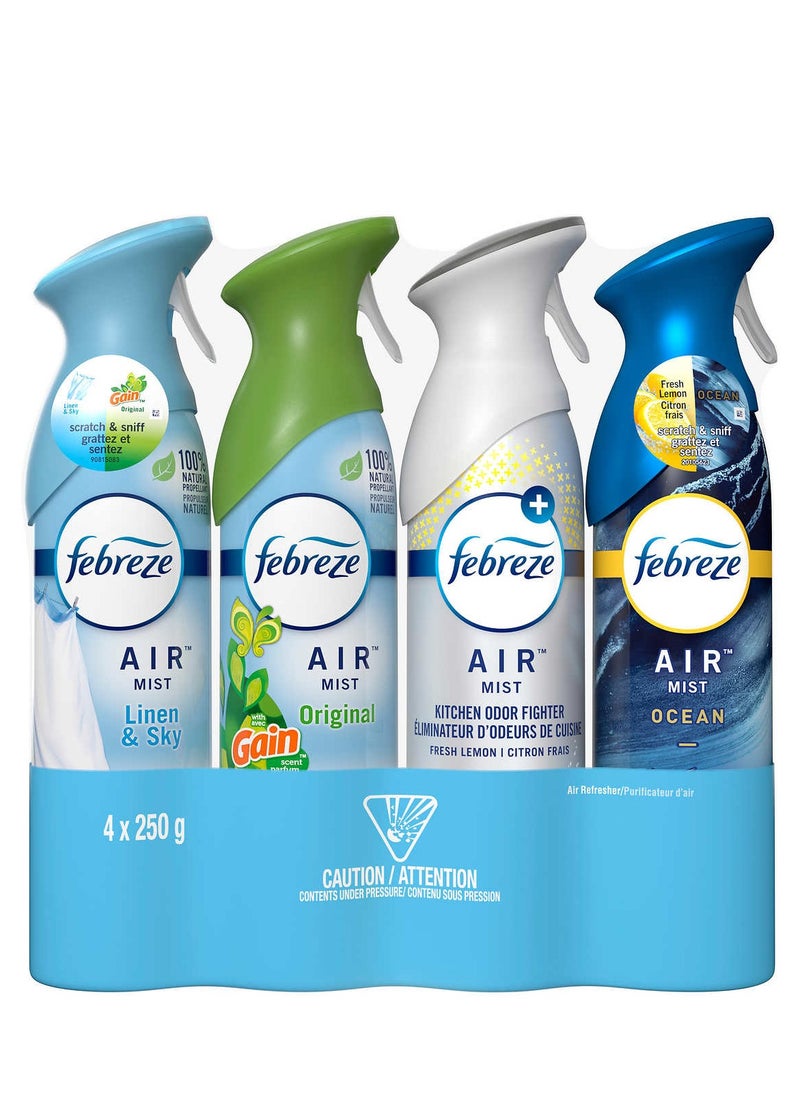 febreze 4-Piece Air Refresher In 4 Variety of Linen & Sky, Original Gin, Fresh Lemon/Kitchen, Ocean 4x250mL  - Image 1