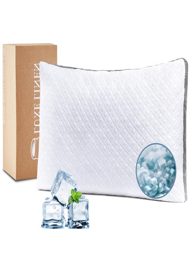 Luxe Linen Tencel Surface Pillow Polyester Inside, Shredded Memory Foam Adjustable Bed Pillow for Sleeping, Cooling Tencel Gusseted Pillows for Side Back Stomach Sleepers, Standard size 18"x26"（Pack of 1） - Image 1