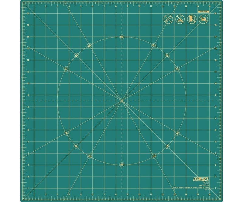 OLFA 17" x 17" Rotating Cutting Mat (RM-17S) - Self Healing 17x17 Inch Square Rotary Mat with Grid for Quilting, Sewing, Fabric, & Crafts, Rotates 360 Degrees, Use with Rotary Cutters (Green) - Image 1