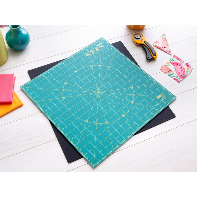 OLFA 17" x 17" Rotating Cutting Mat (RM-17S) - Self Healing 17x17 Inch Square Rotary Mat with Grid for Quilting, Sewing, Fabric, & Crafts, Rotates 360 Degrees, Use with Rotary Cutters (Green) - Image 3