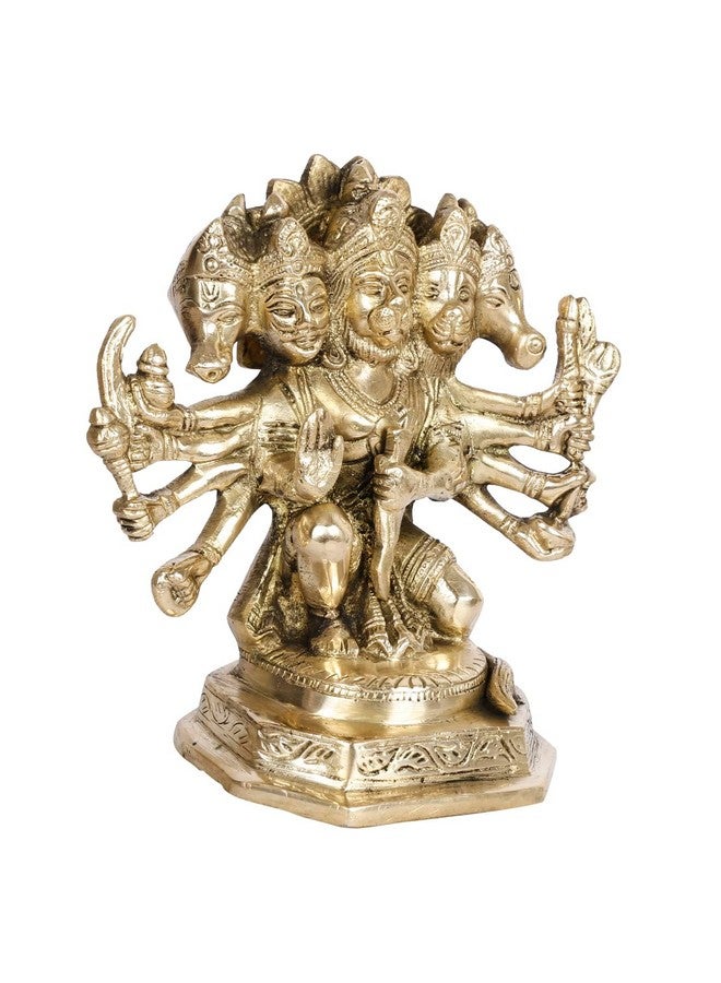 Kartique Brass Panchmukhi (Five Faced) Hanuman Bajrangbali Sankat Mochan Hanuman Idol Statue Murti on Strong Solid Base in Gold Color - Image 3