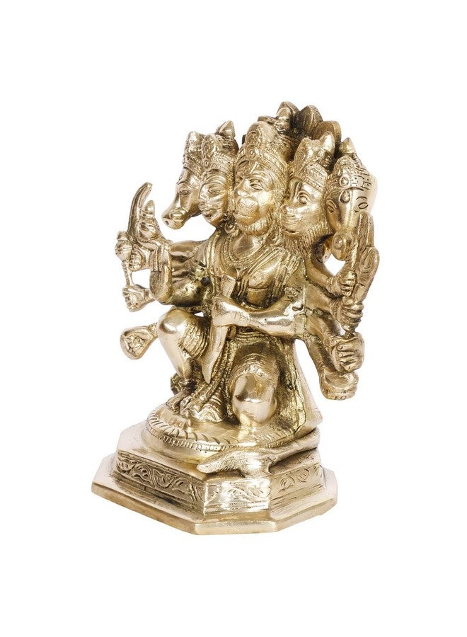 Kartique Brass Panchmukhi (Five Faced) Hanuman Bajrangbali Sankat Mochan Hanuman Idol Statue Murti on Strong Solid Base in Gold Color - Image 4