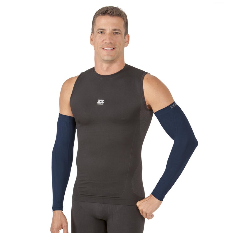 Zensah Compression Arm Sleeves - Made in USA, Thermal Arm Warmers for Cycling and Running with UV Sun Protection (Navy, Small/Medium) - Image 2