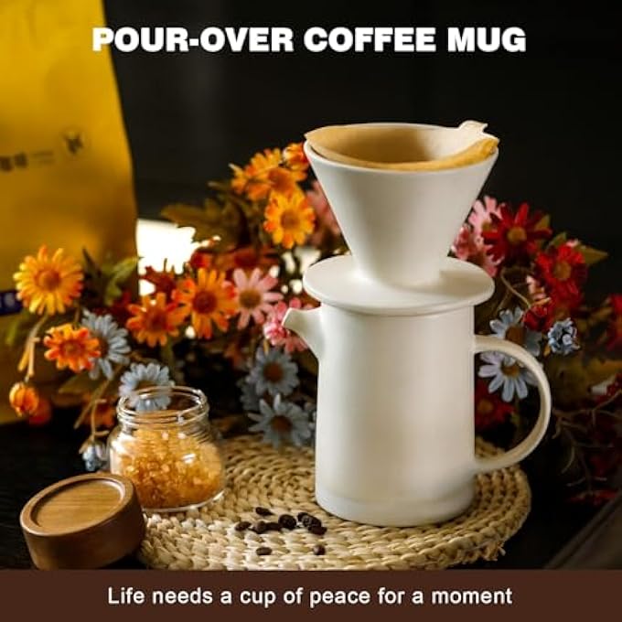 Azonee Vintage Ceramic Pour Over Coffee Maker Set With 40 Paper Filters Ideal For Home Caf Restaurant  Camping 420Ml White - Image 5