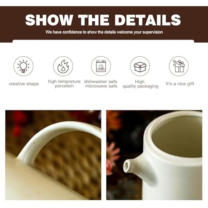 Azonee Vintage Ceramic Pour Over Coffee Maker Set With 40 Paper Filters Ideal For Home Caf Restaurant  Camping 420Ml White - Image 4