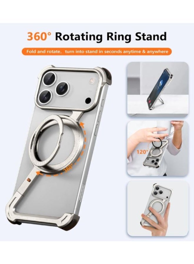 Magnetic Metal Bumper Case with Foldable Ring Stand for iPhone 17 Pro Max, Shockproof Frame Cover, Camera Lens Protection, MagSafe Compatible - Image 4