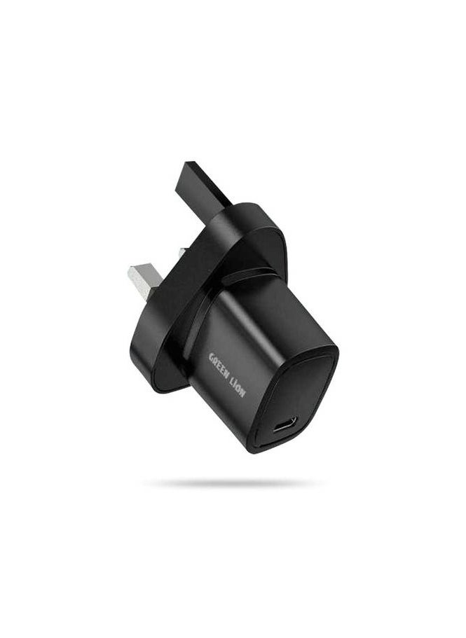 GREEN LION - iPhone Mini Plug Home Charger UK PD 20W Type-C Port Fast Charging Compatible with iPhone 14/13/13 Mini/13 Pro/13 Pro Max /12/12 Mini/12 Pro/12 Pro Max/11/11 Pro - Black - Image 1