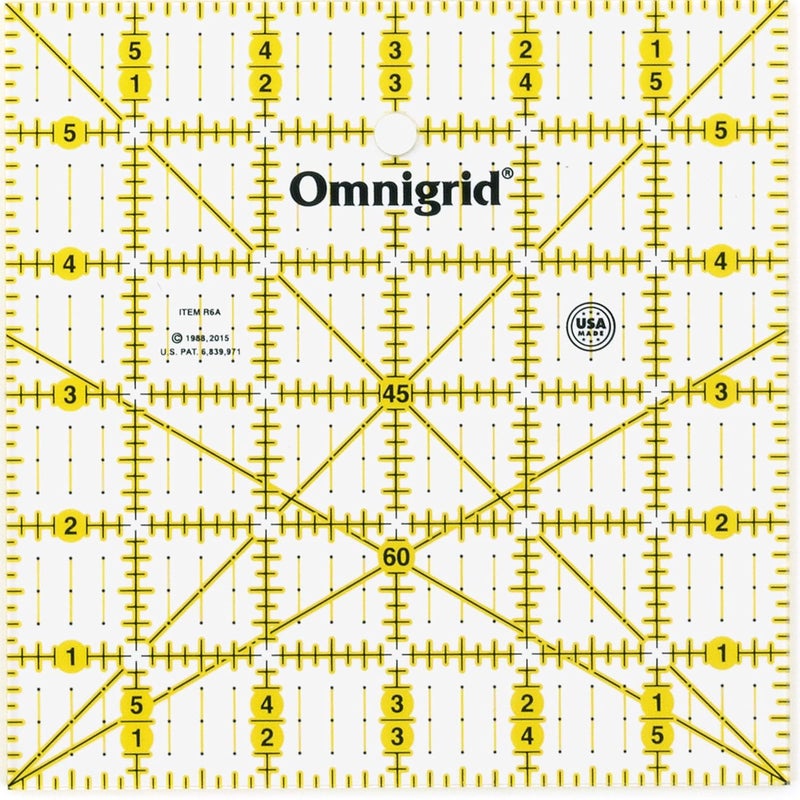 Omnigrid 6 x 6 w/Angles Quilting Ruler - Clear Plastic, 6" x 6" - Image 1