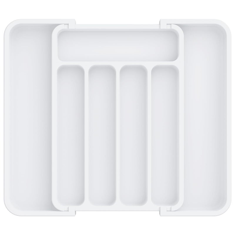 Aujen Silverware Organizer - Expandable Kitchen Drawer Organizer, Adjustable Utensil Organizer, Cutlery Tray for Forks, Knives, Multipurpose Kitchen Organizers and Storage Solution, White, Medium - Image 1