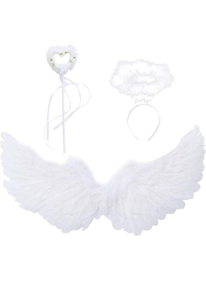AUTOYSUR White Wings and Halo Magic Wand Feather Wing Costume Party  for Kids Girls Boy - Image 1