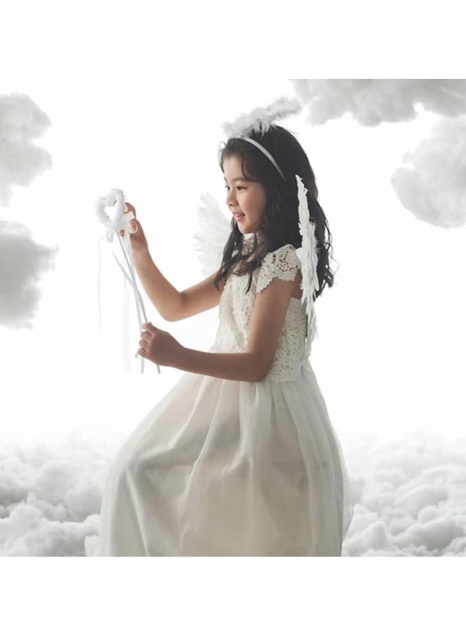 AUTOYSUR White Wings and Halo Magic Wand Feather Wing Costume Party  for Kids Girls Boy - Image 2
