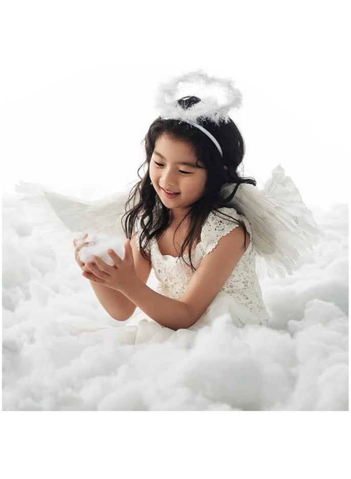 AUTOYSUR White Wings and Halo Magic Wand Feather Wing Costume Party  for Kids Girls Boy - Image 3