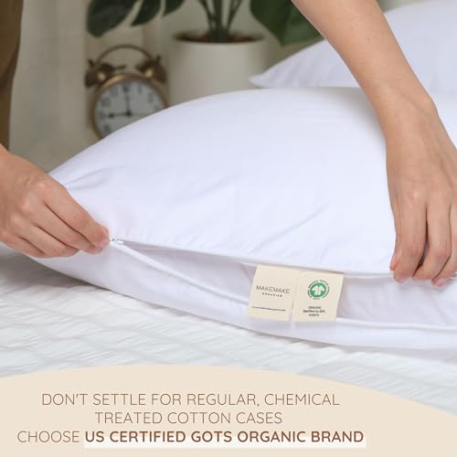 Makemake Organics Organic Pillow Protector (Set of 2) GOTS Certified Organic Cotton Pillow Protectors Natural Breathable Barrier Standard Pillow (21x26, Bright White) - Image 5