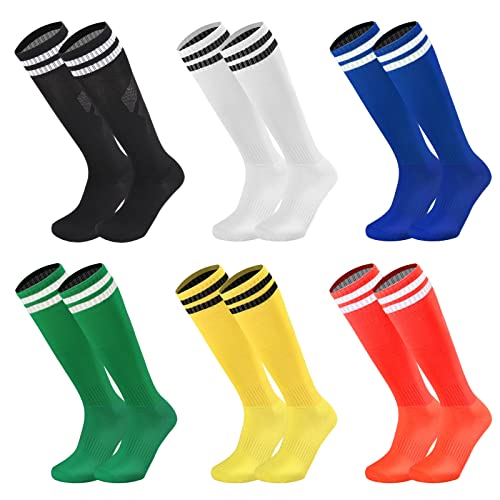 Ultrafun جوارب كرة القدم للأطفال والشباب من أولترافون 6 أزواج بألوان صلبة ومخططة بطول الركبة (6 أزواج - متعددة الألوان) - Image 1