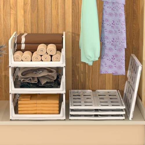 RUBOXA 4 Pcs Set Foldable Tshirt & Jeans Dress Storage Organizer | Slide Out Clothes Wardrobe Organizer | Cloth Organiser for Almirah, Cupboard & Drawer Box Closet | White - Image 2