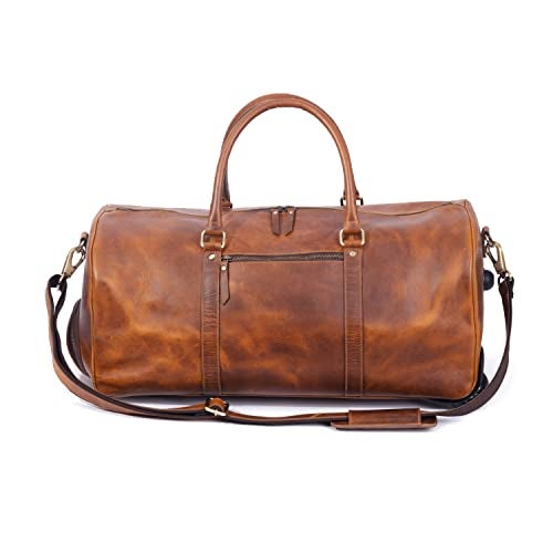 KomalC Leather Rolling Travel Duffle Bag for Men Women 21 inch with wheels Sports Overnight Weekend Duffel Gym Cabin Holdall with wheels for easy carry - Image 4