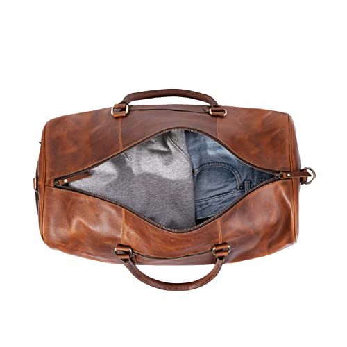 KomalC Leather Rolling Travel Duffle Bag for Men Women 21 inch with wheels Sports Overnight Weekend Duffel Gym Cabin Holdall with wheels for easy carry - Image 3