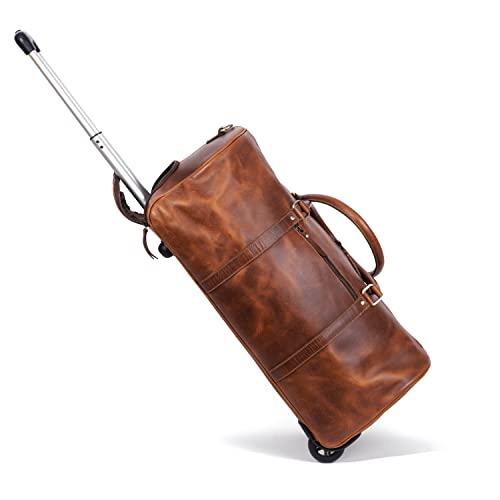 KomalC Leather Rolling Travel Duffle Bag for Men Women 21 inch with wheels Sports Overnight Weekend Duffel Gym Cabin Holdall with wheels for easy carry - Image 1