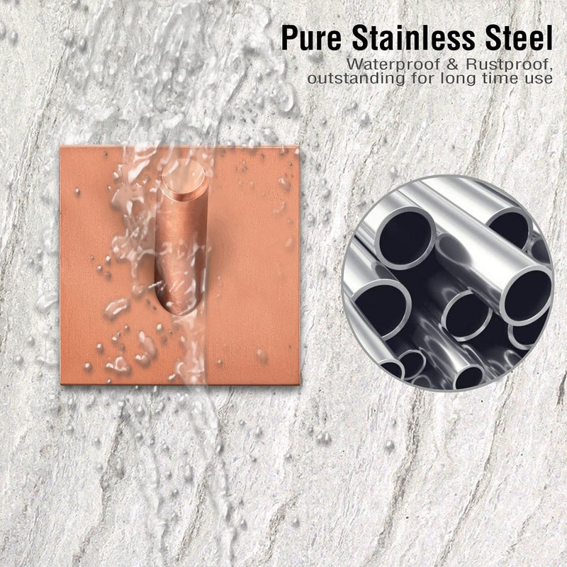 DOCOSS خطاطيف دوكوس من الفولاذ المقاوم للصدأ باللون الوردي الذهبي ذاتية اللصق للاستخدام الثقيل لتعليق المناشف وملابس الحائط، حزمة من 4 - Image 5