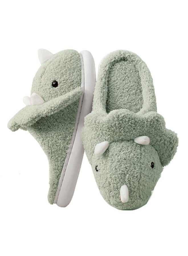 Caistre Adult Unisex Animal Slippers - Warm Plush Dinosaur Design Home Shoes - Funny Triceratops Non-Slip Bedroom Slippers, Green, 6.5-7.5 Women/5.5-6 Men - Image 1